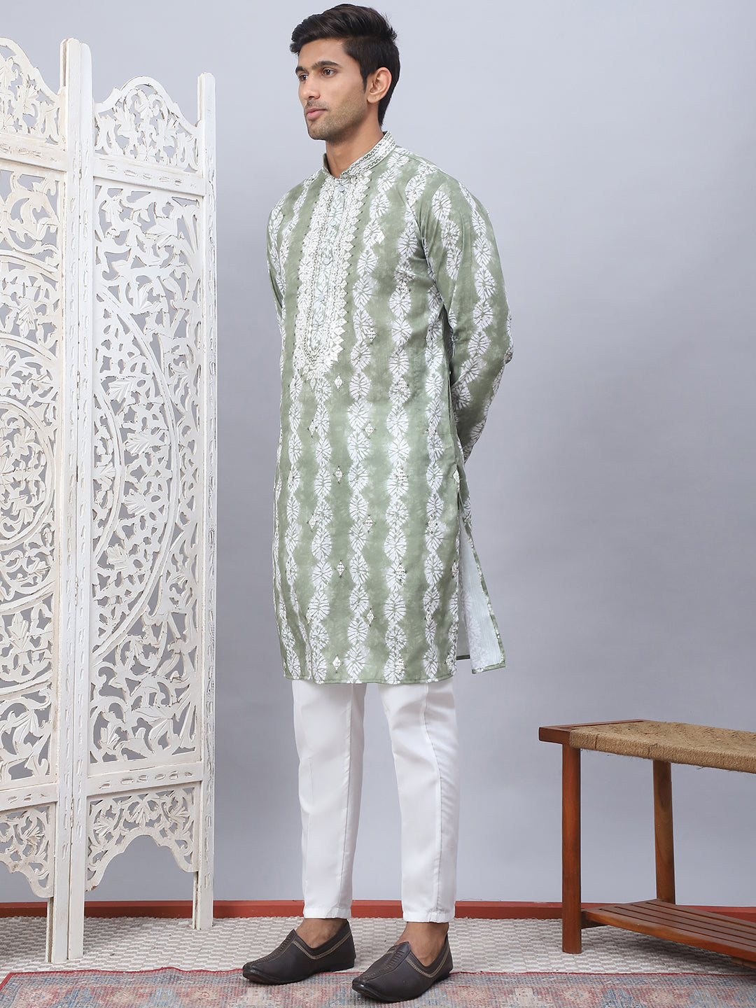 Tie-Dye Embroidered &amp; Sequin Kurta With Pyjama.