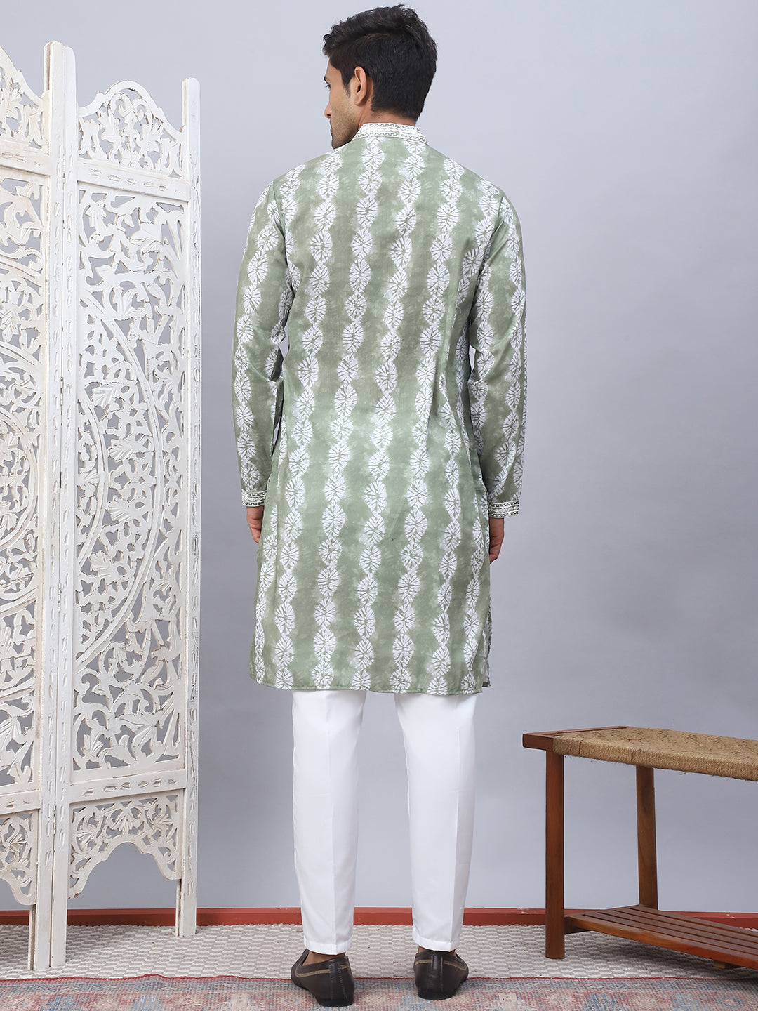 Tie-Dye Embroidered &amp; Sequin Kurta With Pyjama.