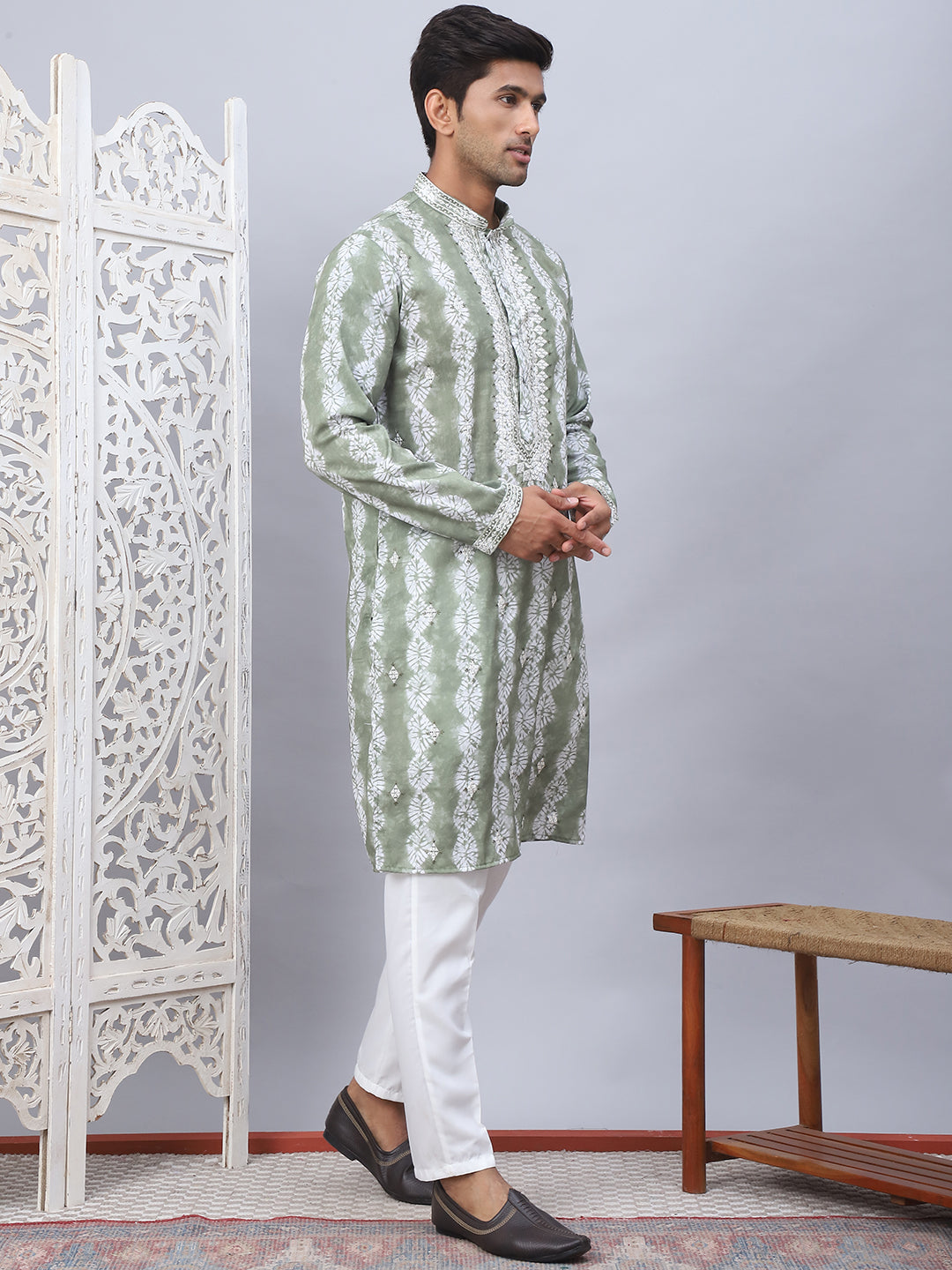 Tie-Dye Embroidered &amp; Sequin Kurta With Pyjama.