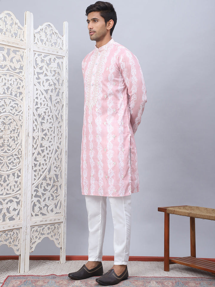 Tie-Dye Embroidered &amp; Sequin Kurta With Pyjama.