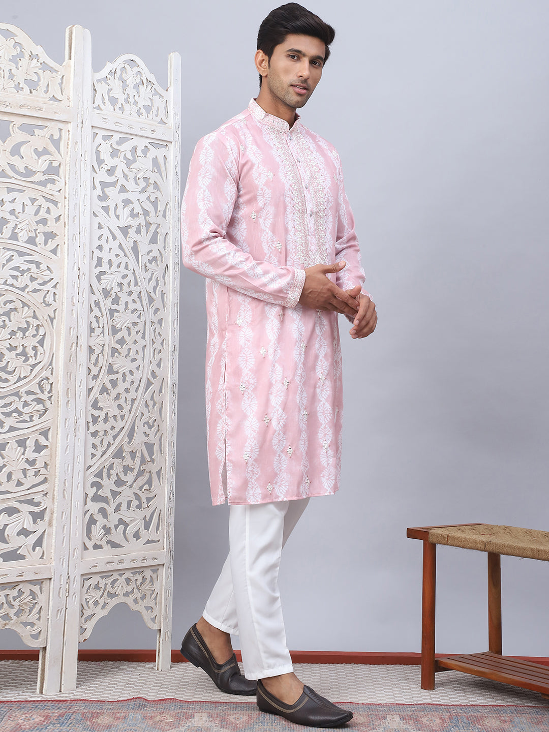 Tie-Dye Embroidered &amp; Sequin Kurta With Pyjama.