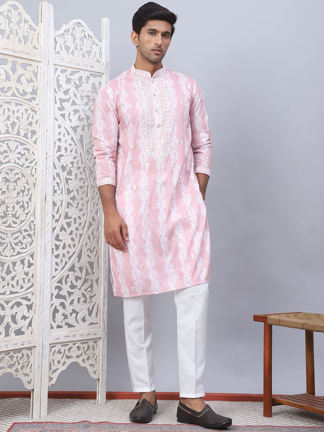 Tie-Dye Embroidered &amp; Sequin Kurta With Pyjama.