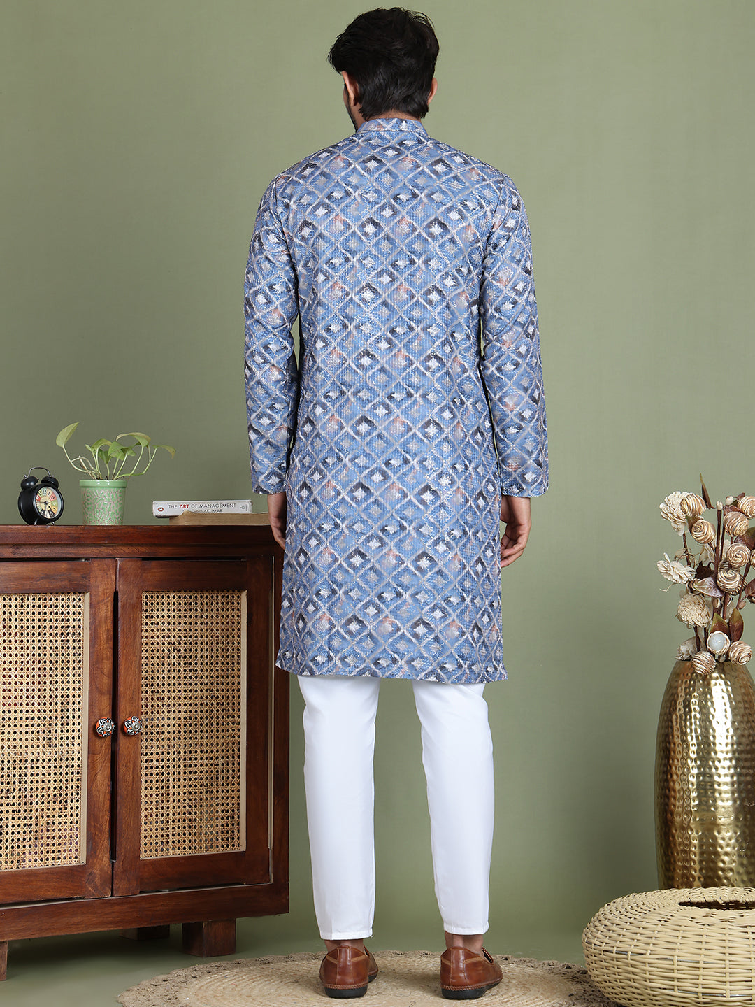 Embroidered And Printed Cotton Blend Kurta Pyjama.