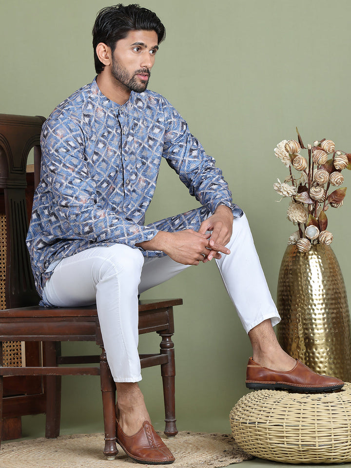 Embroidered And Printed Cotton Blend Kurta Pyjama.