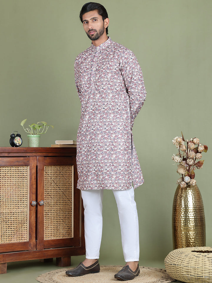 Embroidered And Printed Cotton Blend Kurta Pyjama.