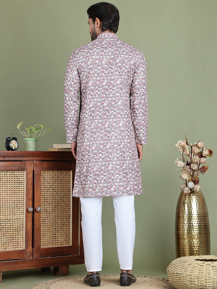 Embroidered And Printed Cotton Blend Kurta Pyjama.