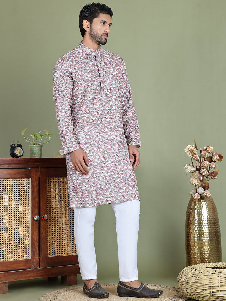Embroidered And Printed Cotton Blend Kurta Pyjama.