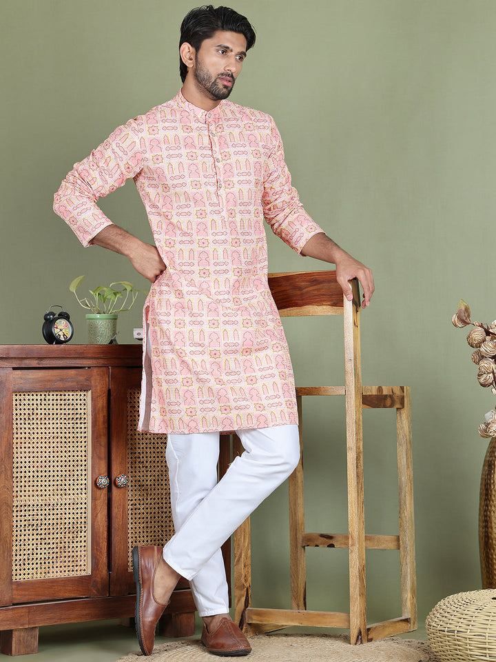 Embroidered And Printed Cotton Blend Kurta Pyjama.