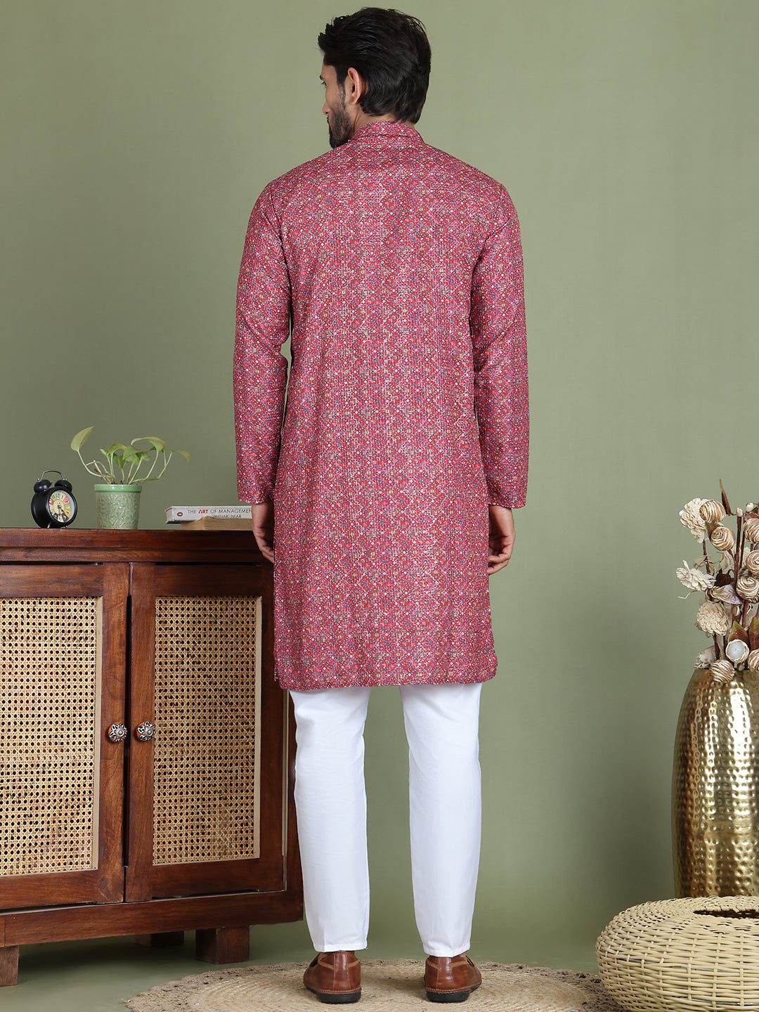 Embroidered And Printed Cotton Blend Kurta Pyjama.