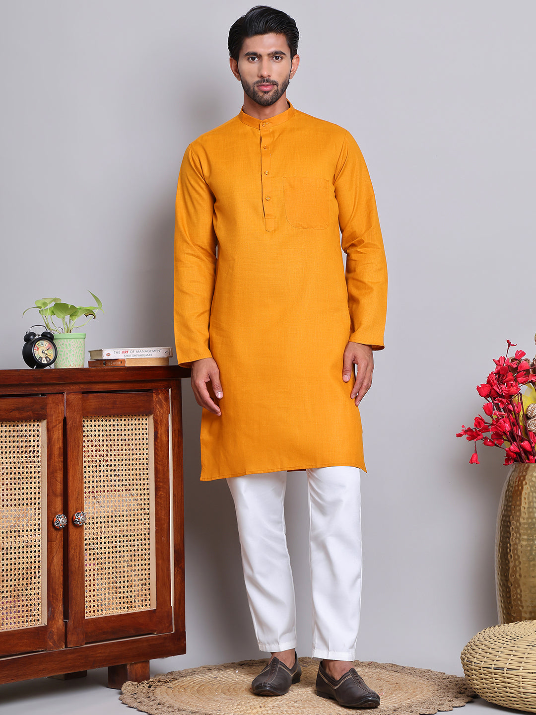 Solid Cotton Kurta Set For Men