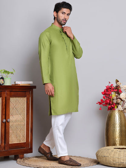 Solid Cotton Kurta Set For Men