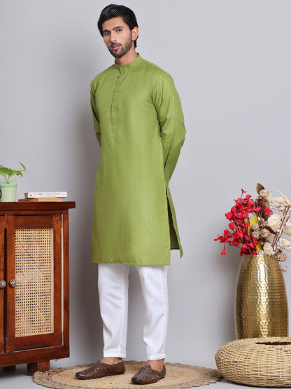 Solid Cotton Kurta Set For Men