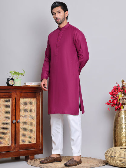 Solid Cotton Kurta Set For Men