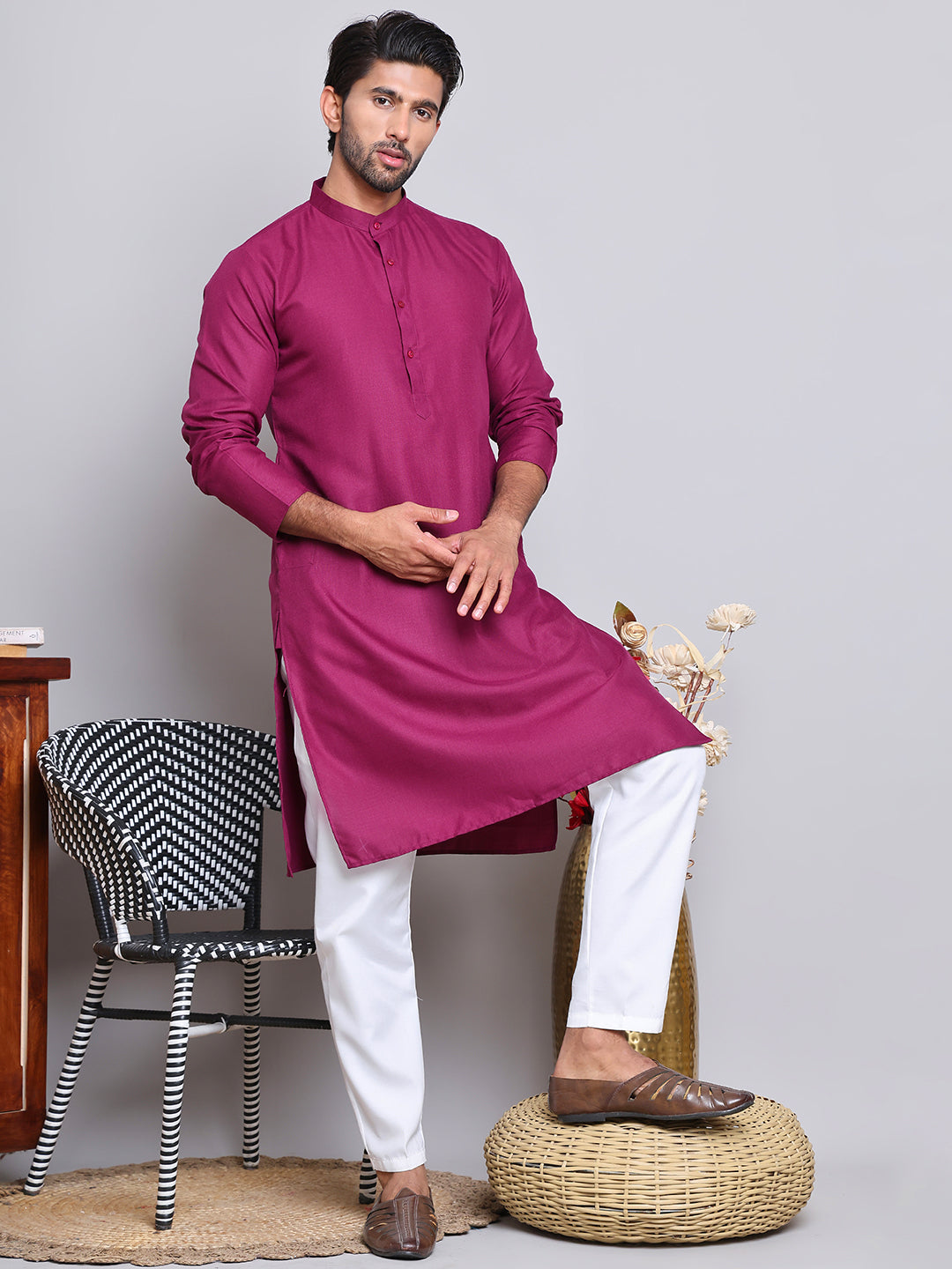 Solid Cotton Kurta Set For Men