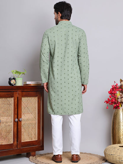 Men'S Embroidered And Sequence Kurta Pyjama Sets.