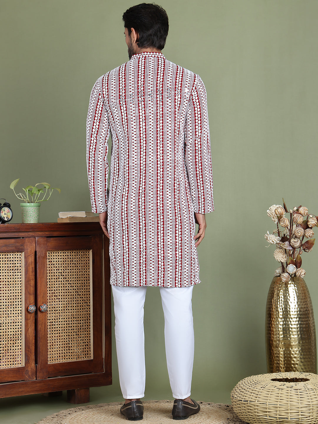 Embroidered And Mirror Work Kurta Pyjama Sets.