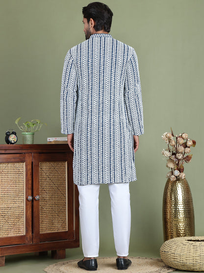Embroidered And Mirror Work Kurta Pyjama Sets.