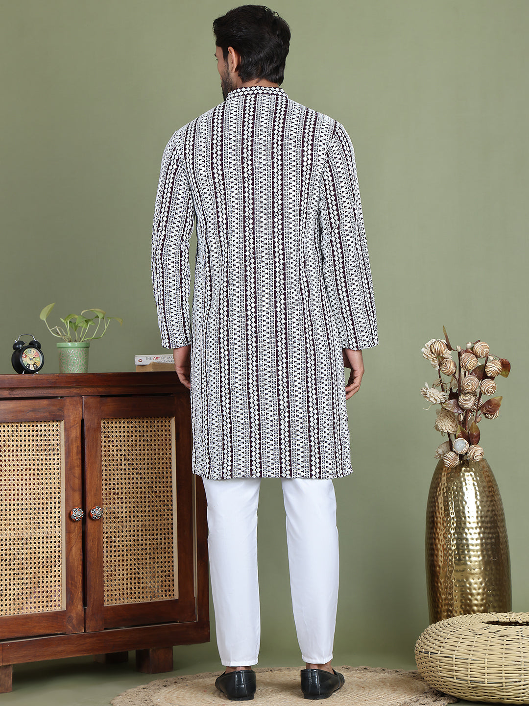 Embroidered And Mirror Work Kurta Pyjama Sets.