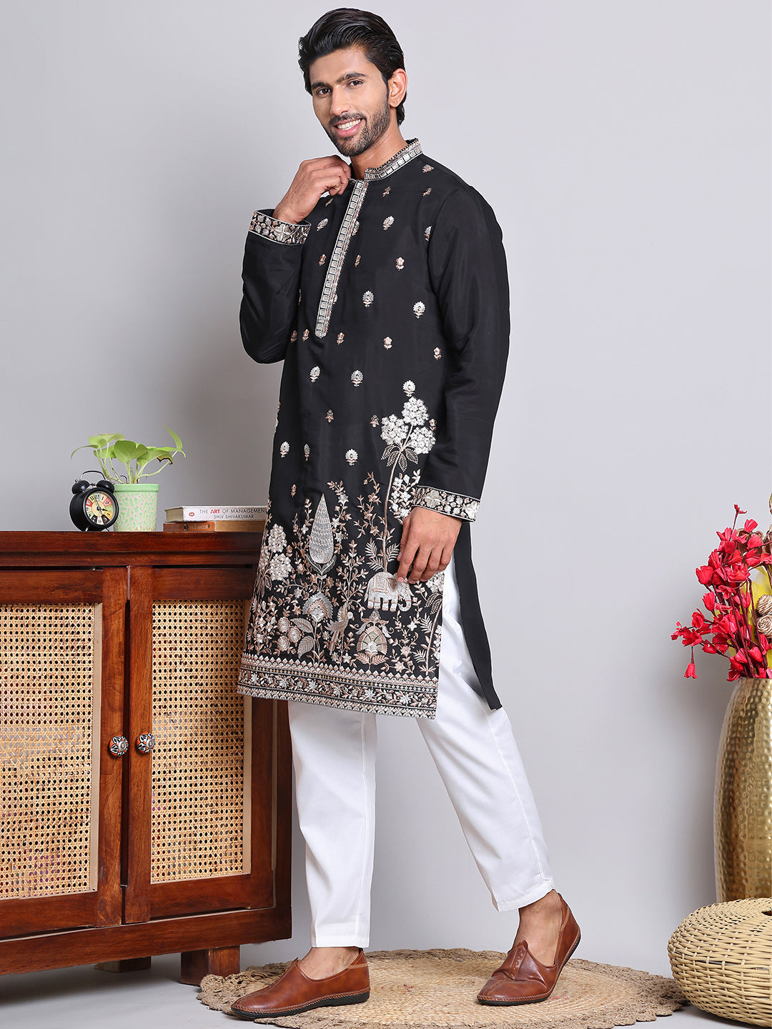 Floral Embroidered And Sequins Kurta Set