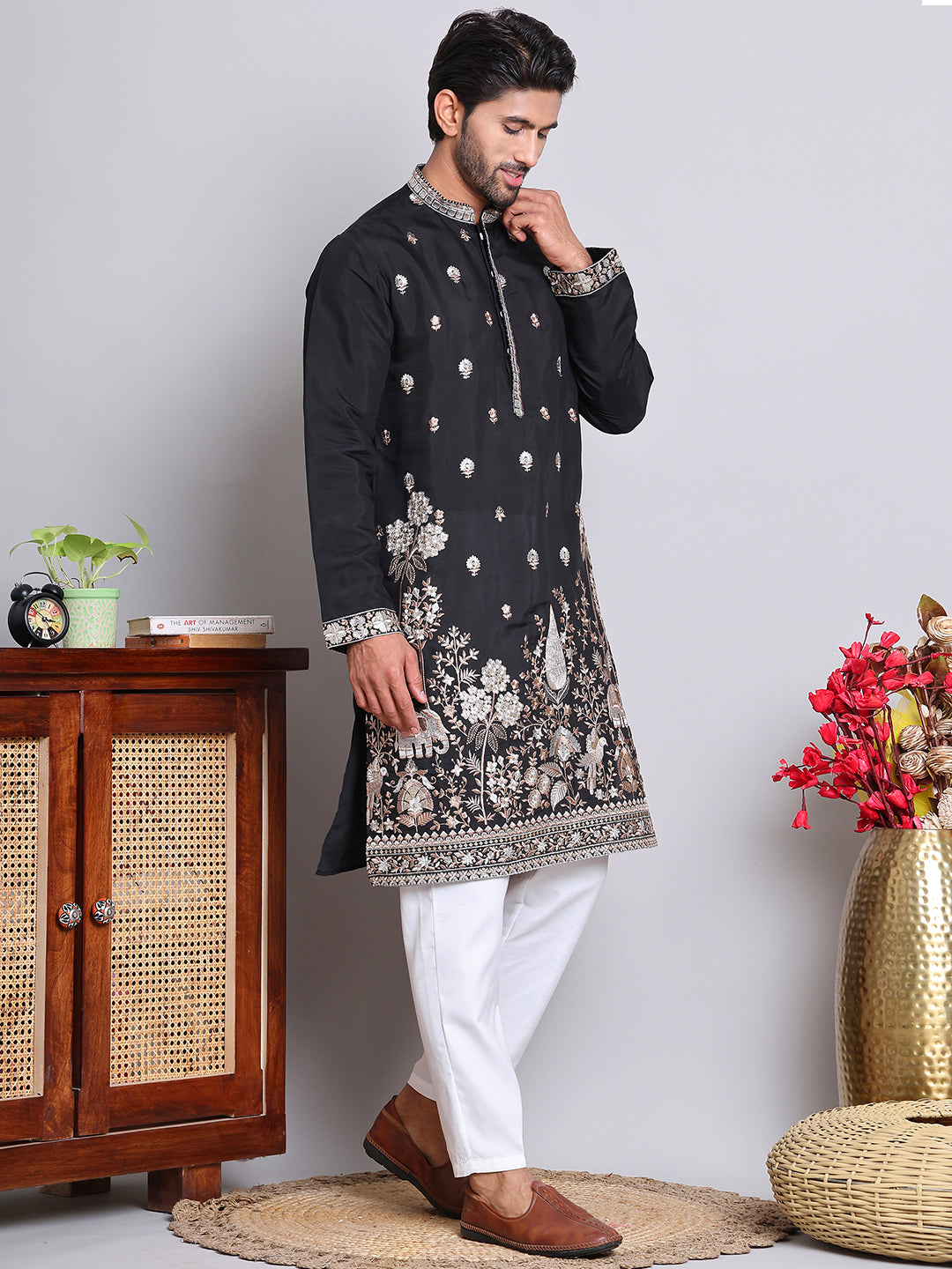 Floral Embroidered And Sequins Kurta Set