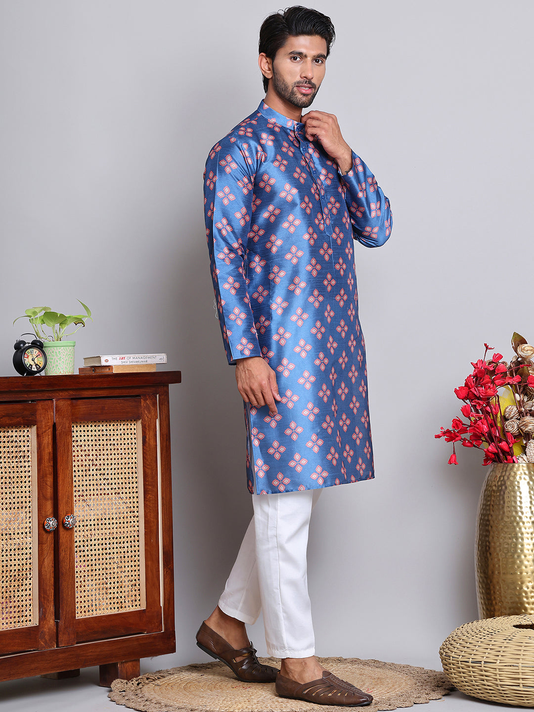 Digital Printed Straight Kurta Set For Men