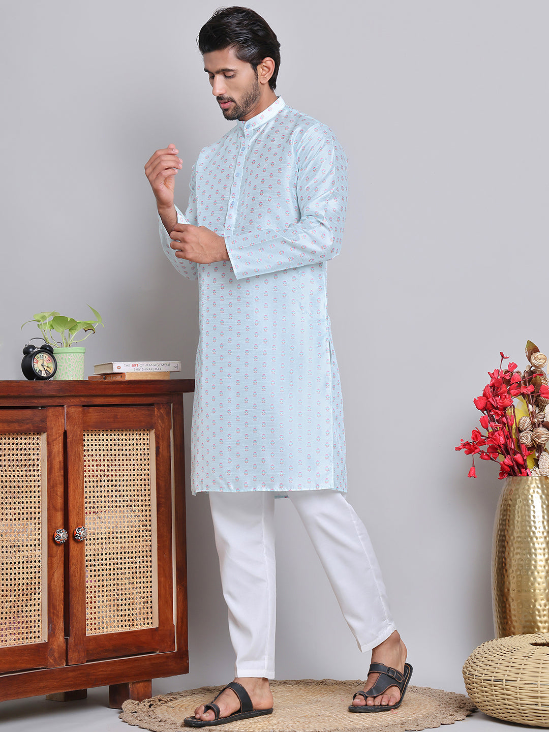 Digital Printed Straight Kurta Set For Men