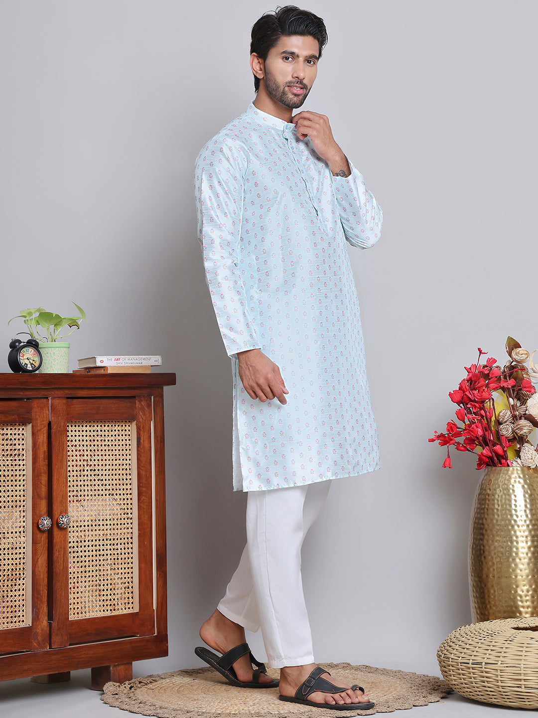 Digital Printed Straight Kurta Set For Men