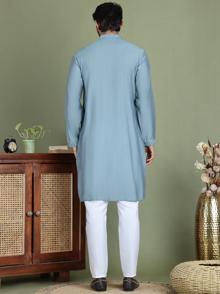Embroidered And Mirror Work Kurta Pyjama Sets For Men