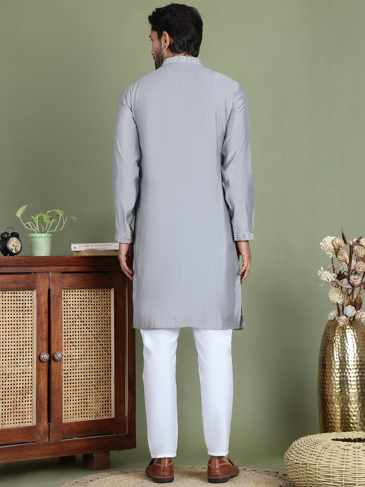 Embroidered And Mirror Work Kurta Pyjama Sets For Men
