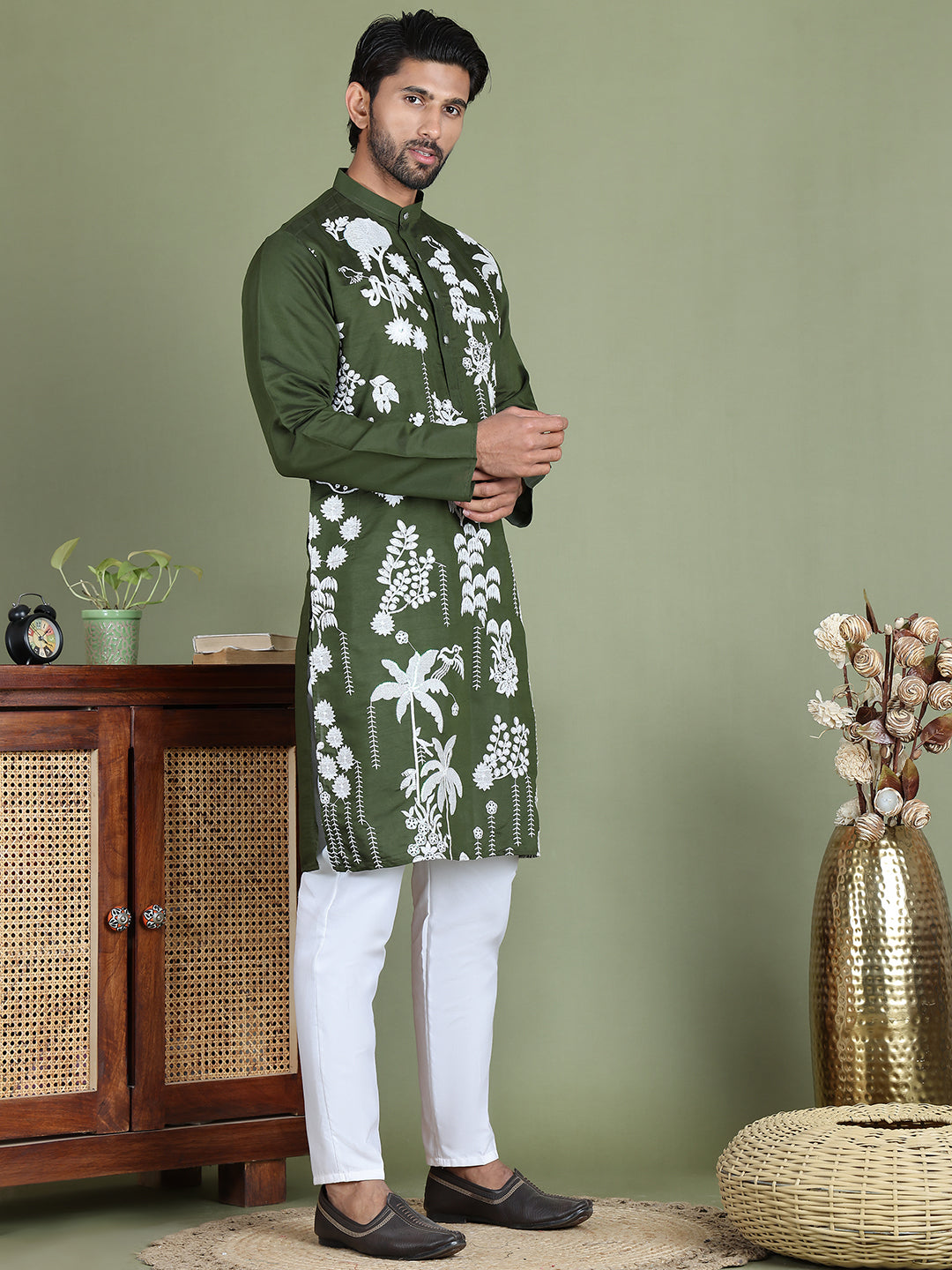 Embroidered Straight Kurta Pyjama Set.
