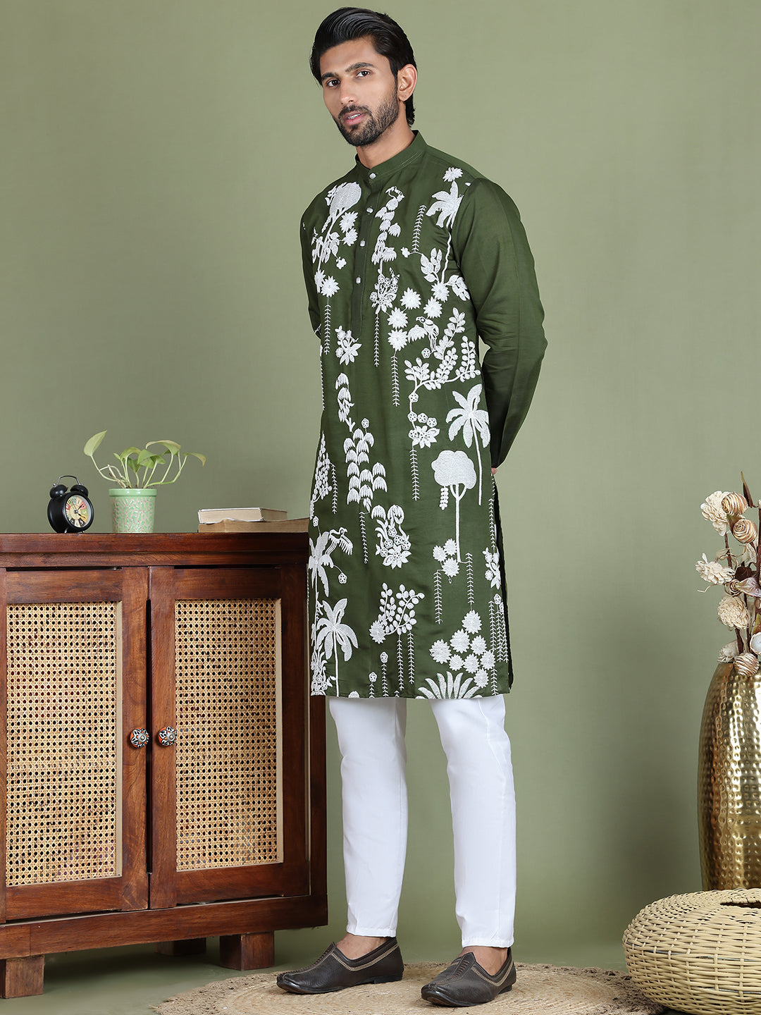 Embroidered Straight Kurta Pyjama Set.