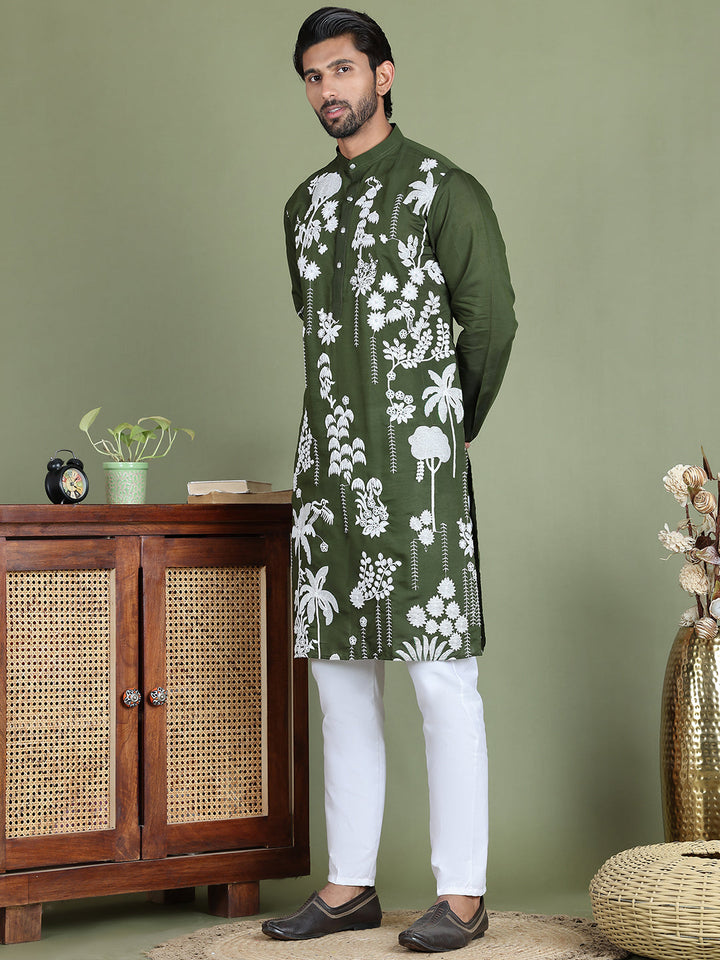 Embroidered Straight Kurta Pyjama Set.