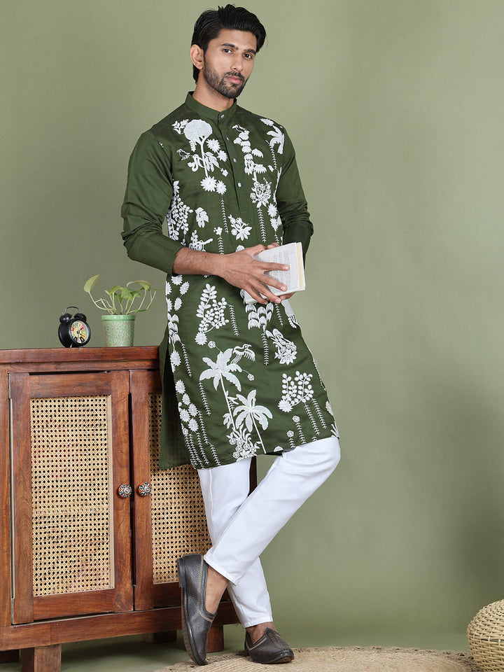 Embroidered Straight Kurta Pyjama Set.