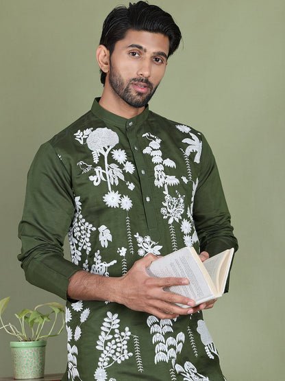 Embroidered Straight Kurta Pyjama Set.