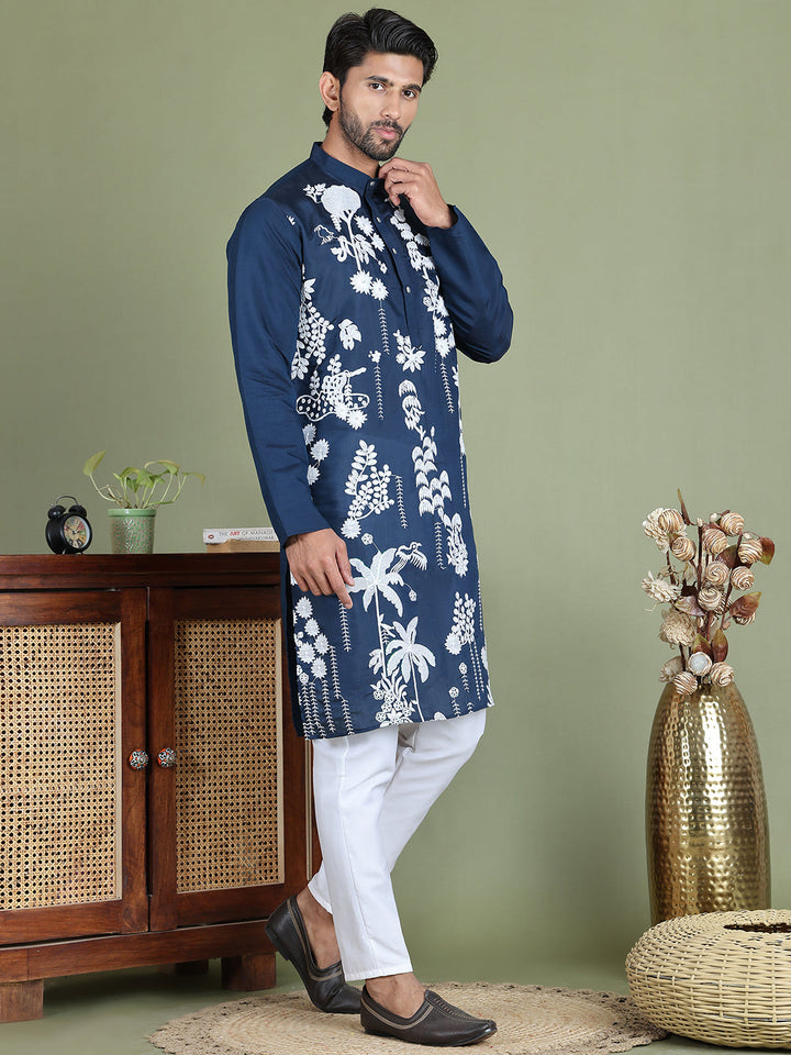 Embroidered Straight Kurta Pyjama Set.