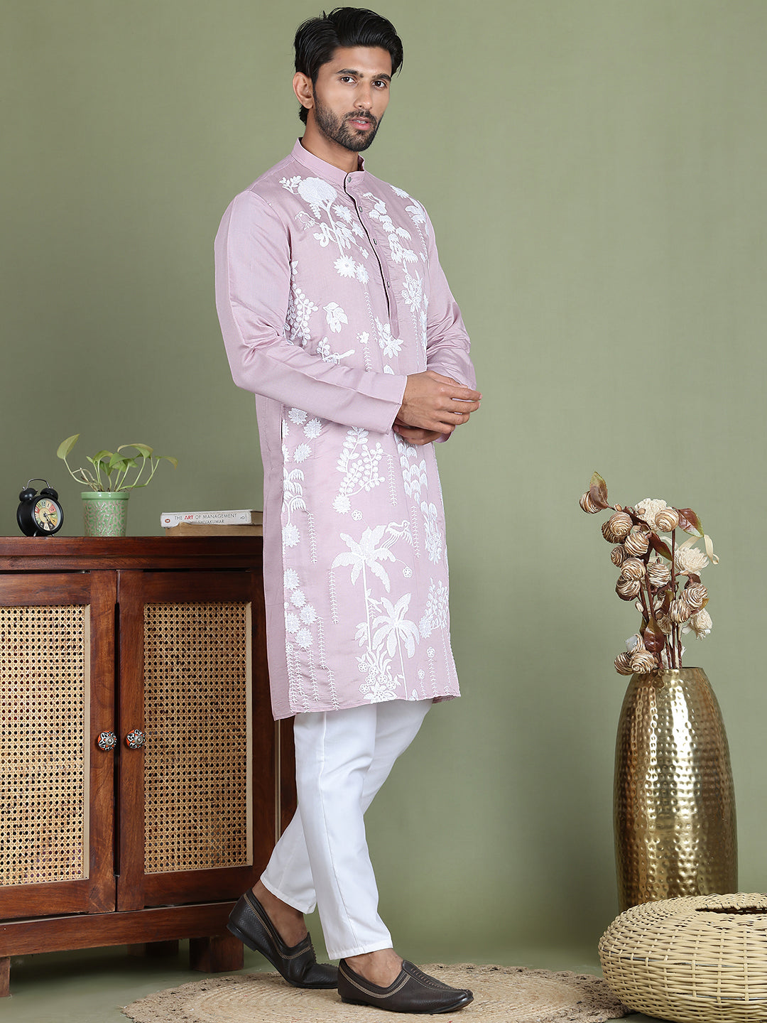 Embroidered Straight Kurta Pyjama Set.