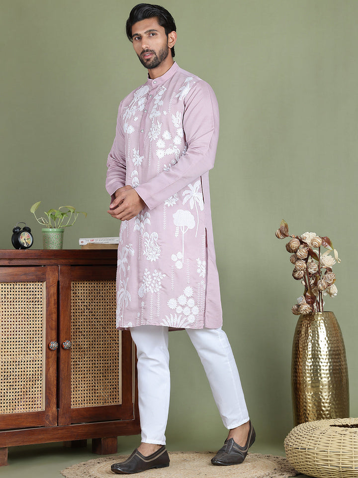 Embroidered Straight Kurta Pyjama Set.