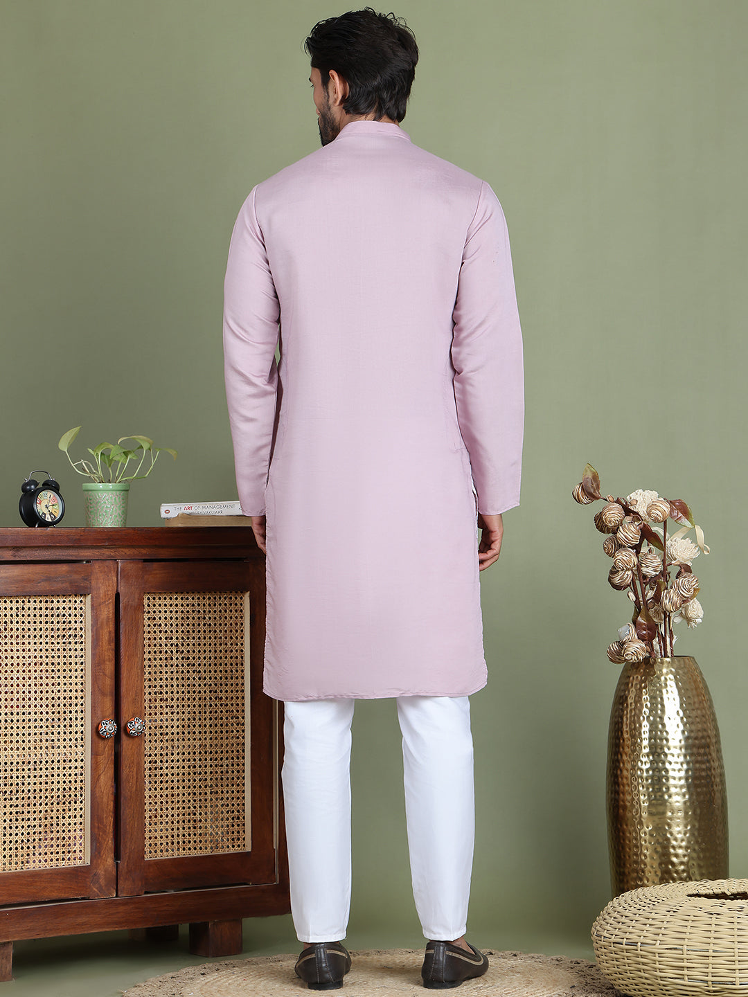 Embroidered Straight Kurta Pyjama Set.