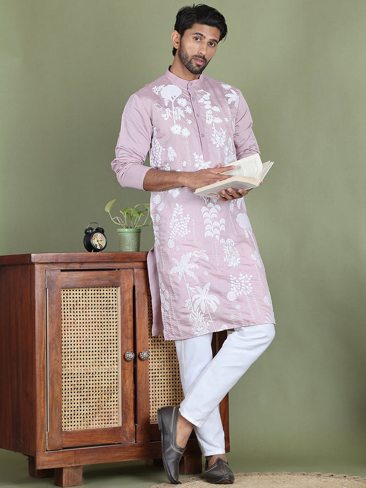 Embroidered Straight Kurta Pyjama Set.