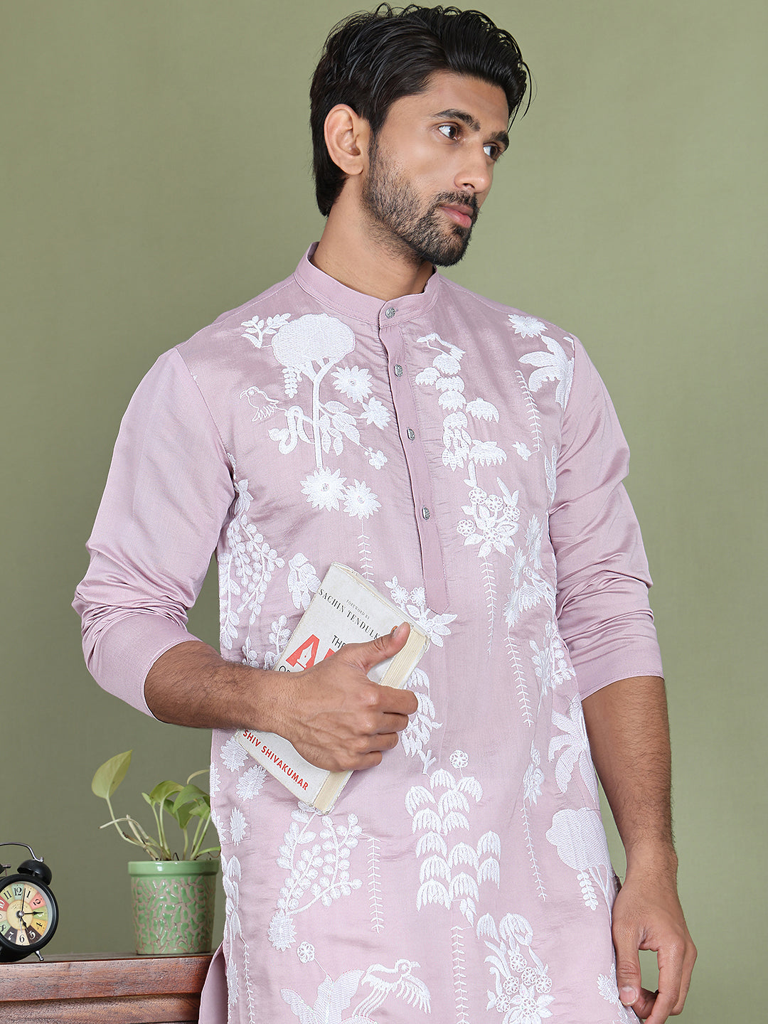 Embroidered Straight Kurta Pyjama Set.
