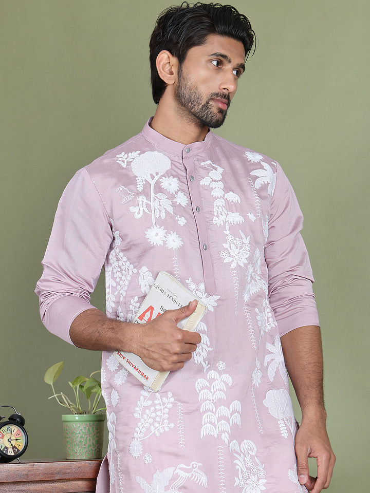 Embroidered Straight Kurta Pyjama Set.