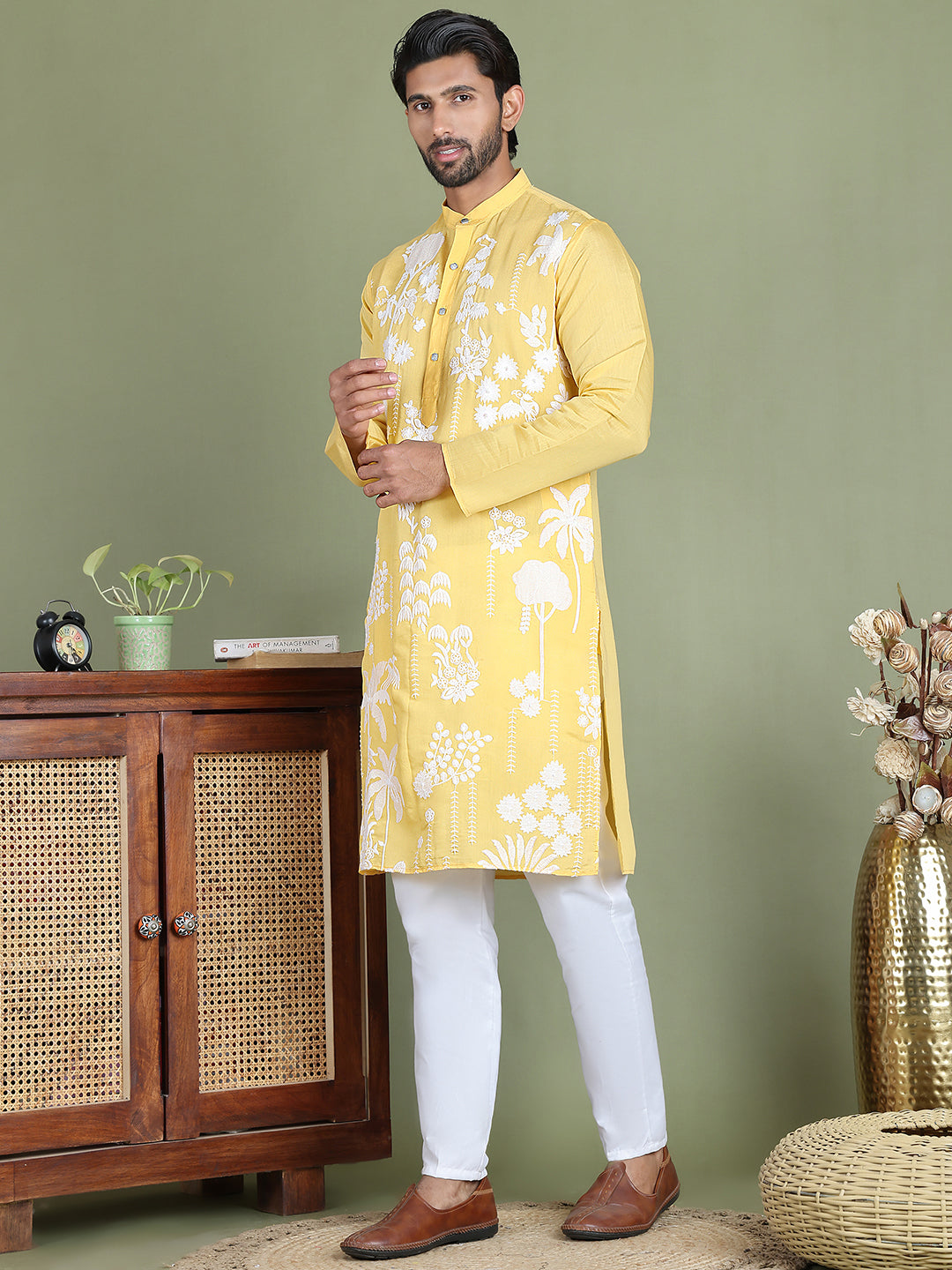 Embroidered Straight Kurta Pyjama Set.