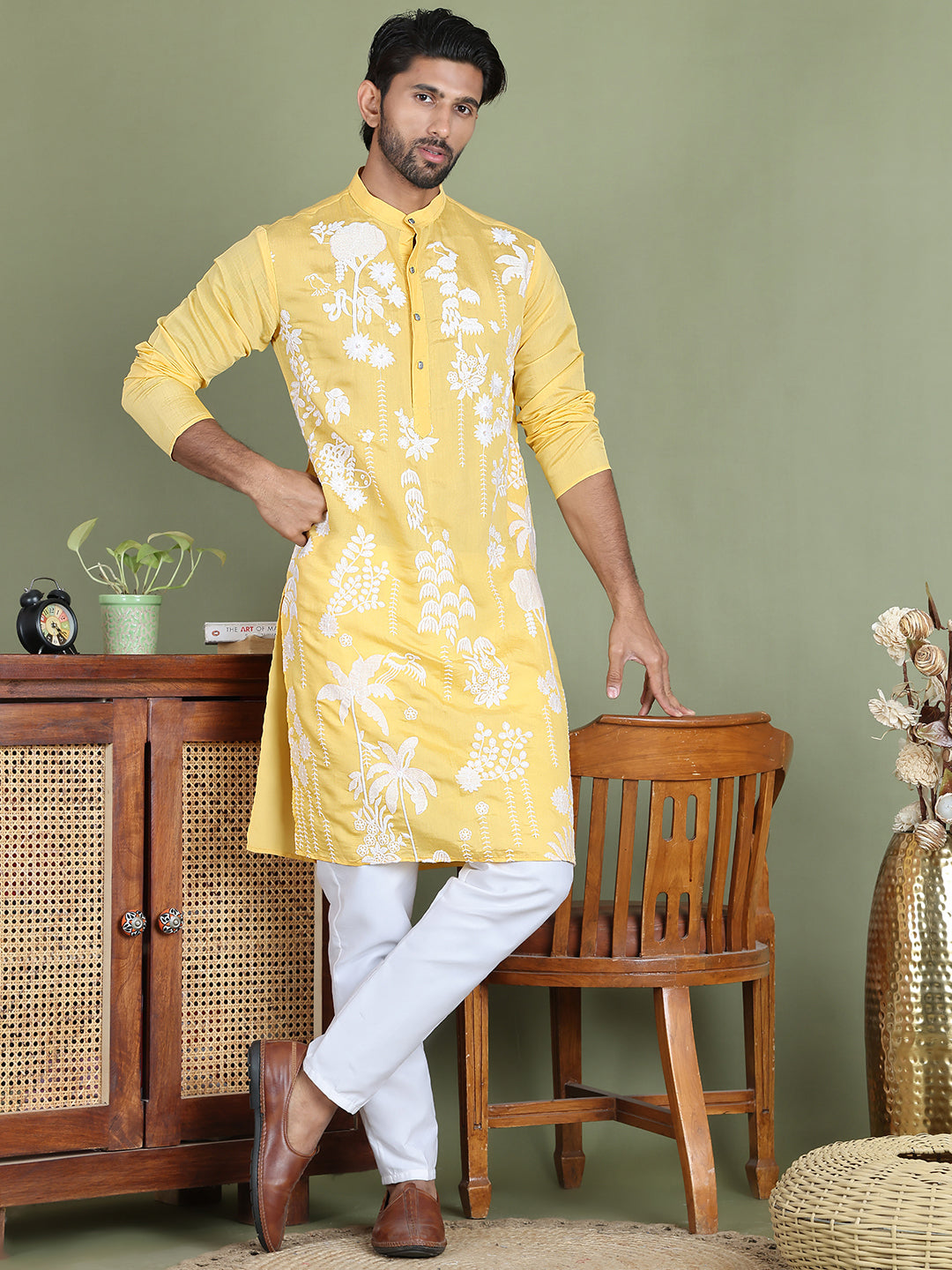 Embroidered Straight Kurta Pyjama Set.