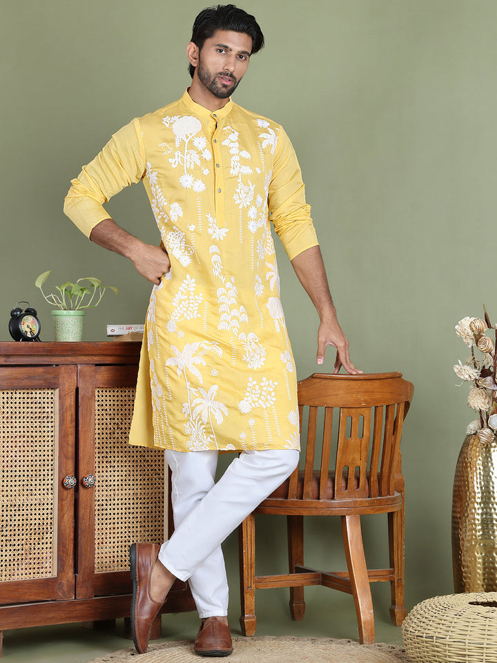 Embroidered Straight Kurta Pyjama Set.