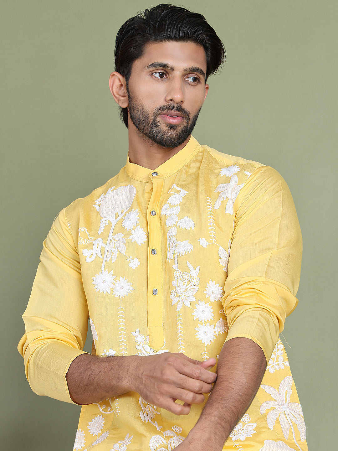 Embroidered Straight Kurta Pyjama Set.