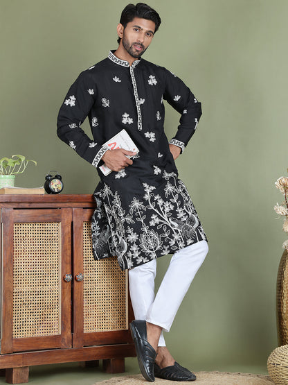 Floral Embroidered And Sequins Kurta Set