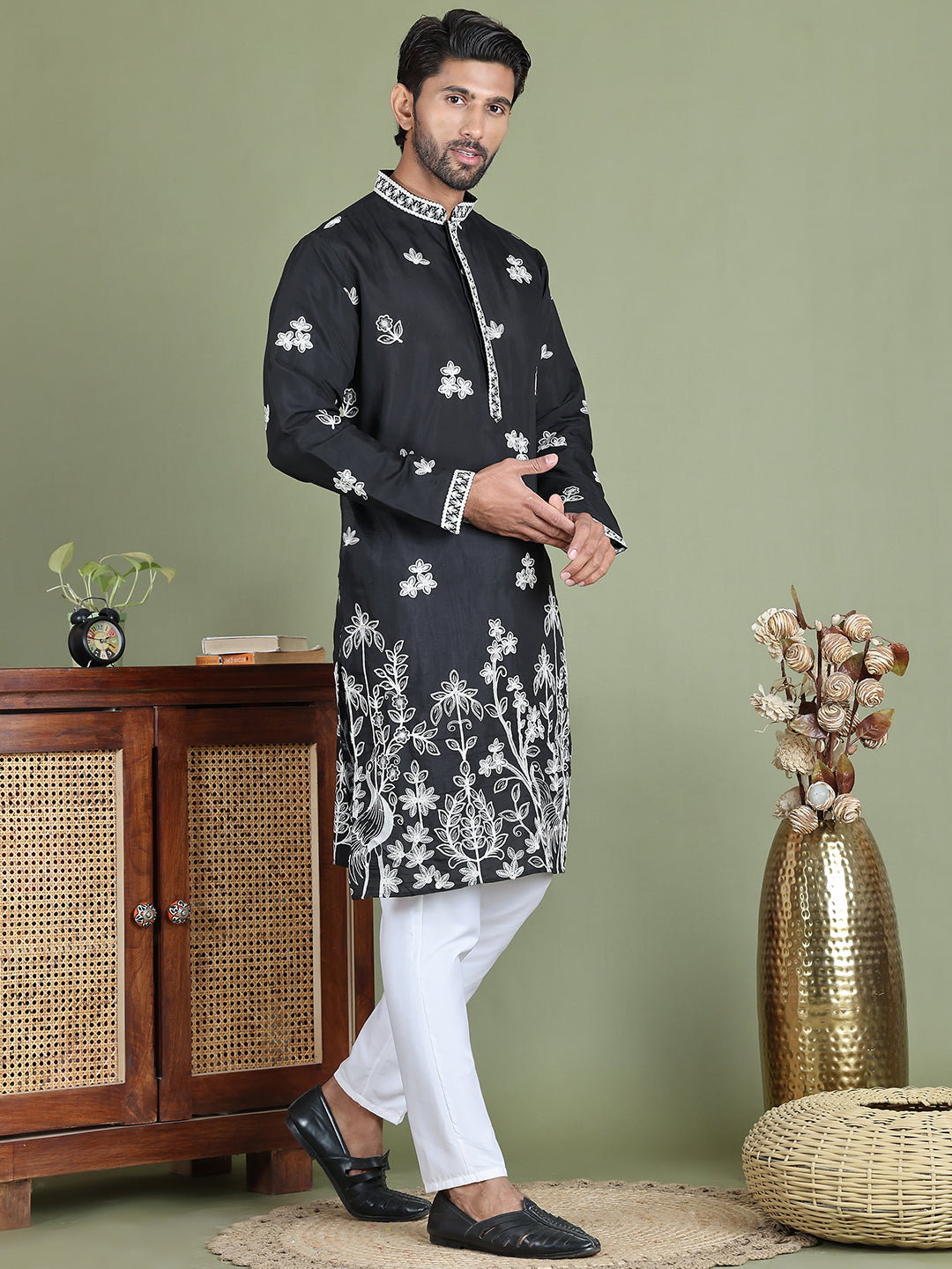 Floral Embroidered And Sequins Kurta Set