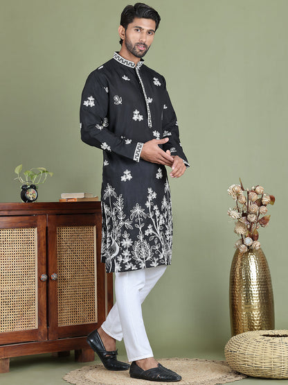 Floral Embroidered And Sequins Kurta Set