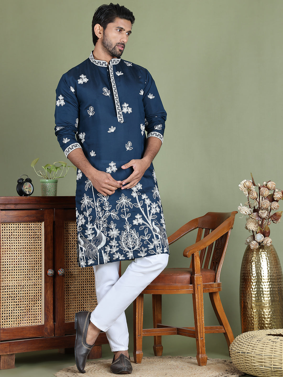 Floral Embroidered And Sequins Kurta Set