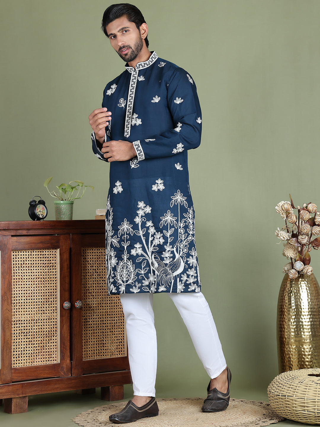 Floral Embroidered And Sequins Kurta Set